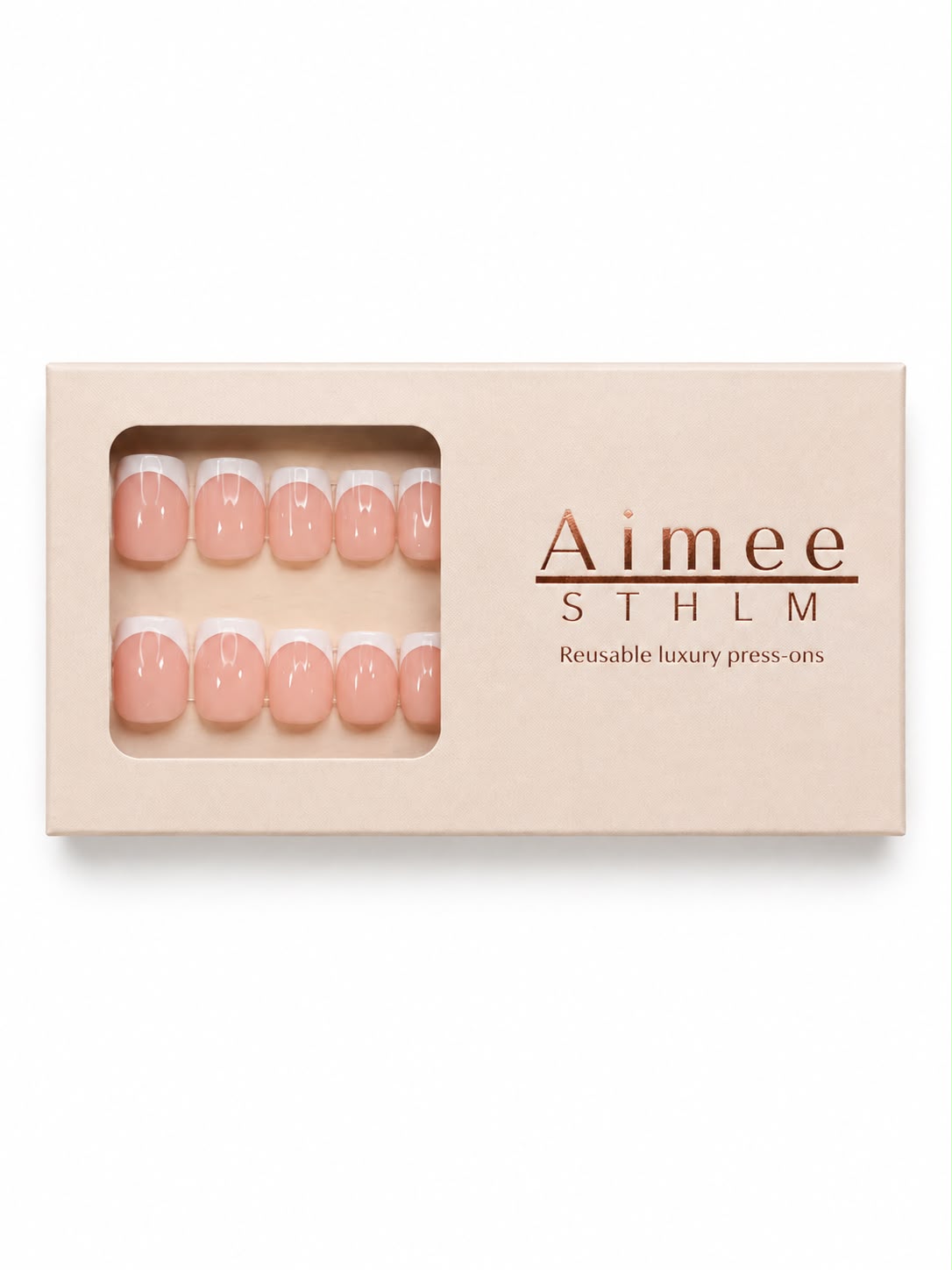 Bridal French Box – Wiederverwendbare französische Kunstnägel im Short-Square-Design, verpackt in einer exklusiven Box von Aimee STHLM
