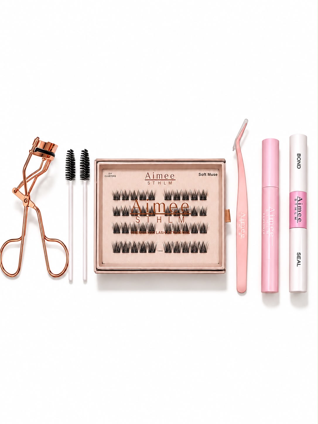 DIY-Wimpernverlängerungs-Set – Komplettes Starter-Set – Wimpernverlängerung für zu Hause mit Wimpern, Bond & Seal, Remover, Wimpernzange und Wimpernapplikator von Aimee STHLM