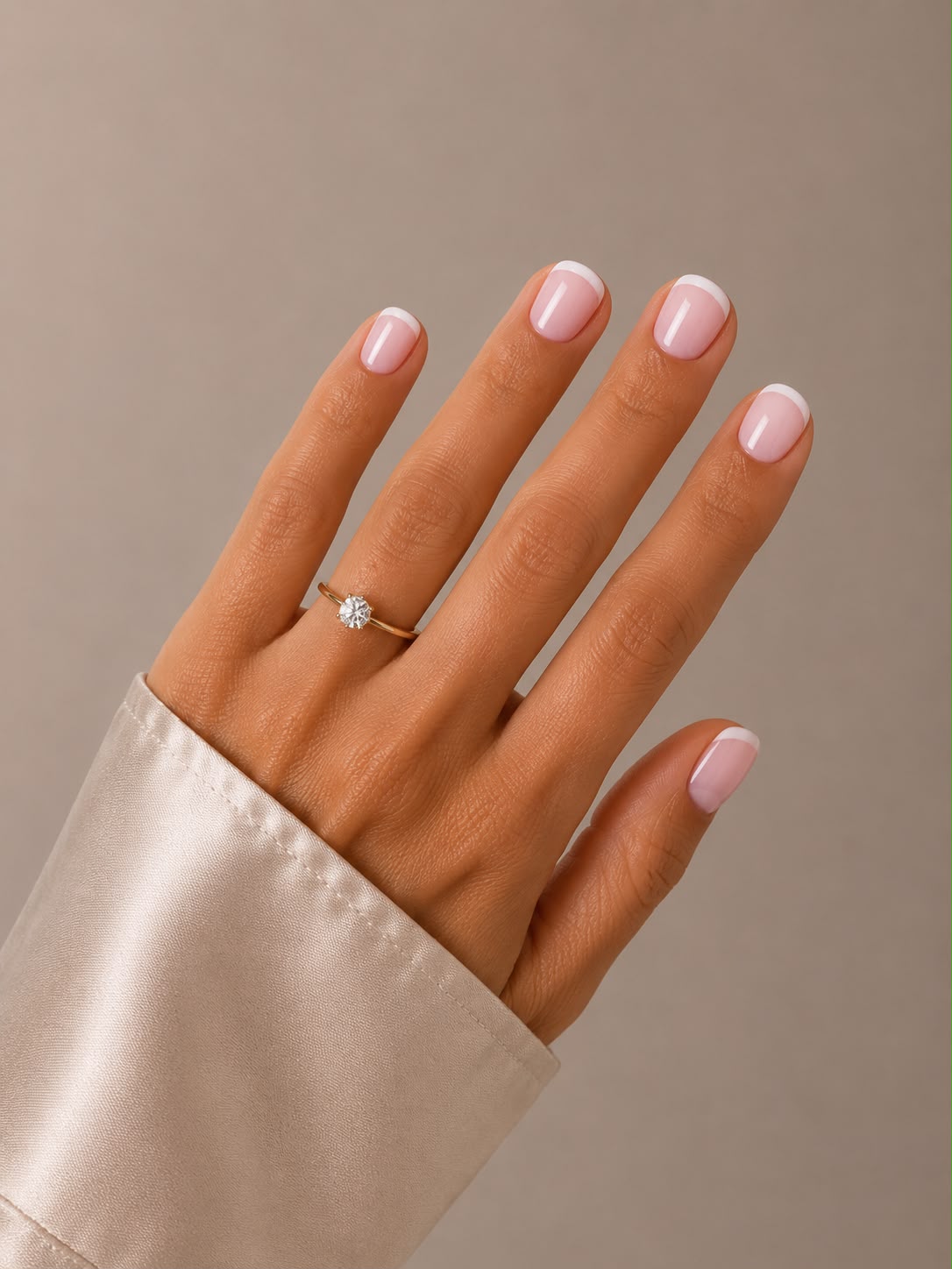 Pink French – Ekstra korte, firkantede (Extra Short Square) press-on-negle med lyserød base og hvid fransk manicure, håndlavet af Aimee STHLM