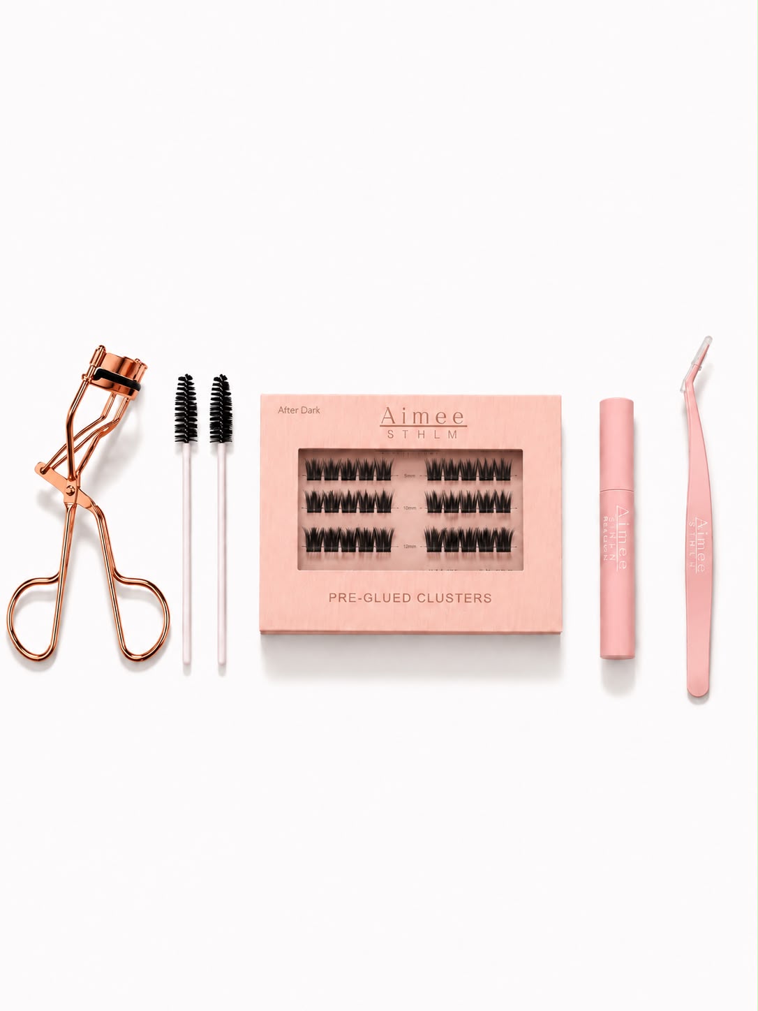 Pre-Glued Clusters Bundle Startkit – Komplettes Set mit vorgeklebten Wimpernbüscheln, Wimpernentferner und Werkzeug von Aimee STHLM